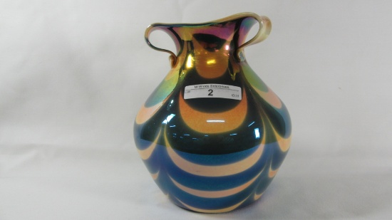 Imperial Free- Hand 6.5" Vase 6.5 x 6" vase w/orange stripes and turned up