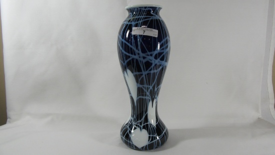 Imperial Free- Hand 10.5"Black/Hanging Hearts Vase 10" dark blue vase w/ wh