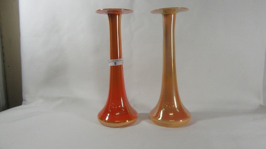 Imperial Free- Hand 9" Orange Candle Sticks 2 9" vases/ candleholders, Oran