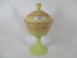 Fenton burmese covered compote
