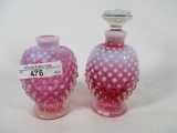 2 Fenton cranberry opal perfume bottles