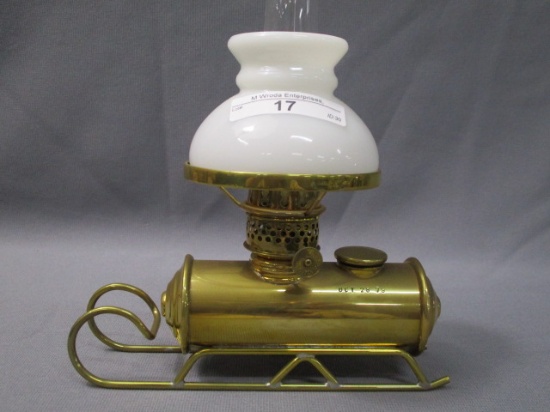 1  Brass Sleigh Student  Miniature Oil Lamp Stamped Oct  28 '79