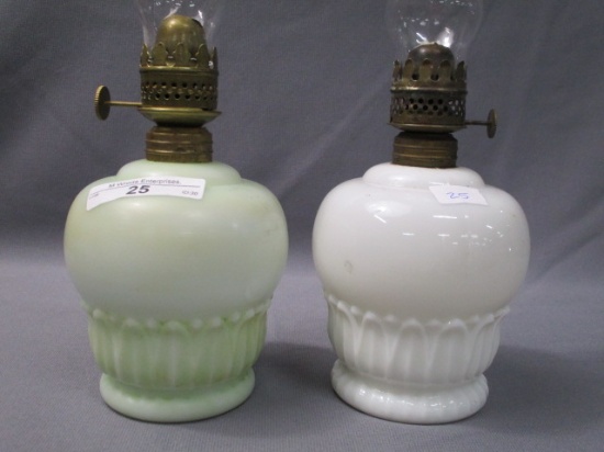 2 -  Miniature Oil Lamps w/Chimneys