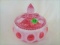 Fenton Cranberry Opal Coin Dot Powder Jar