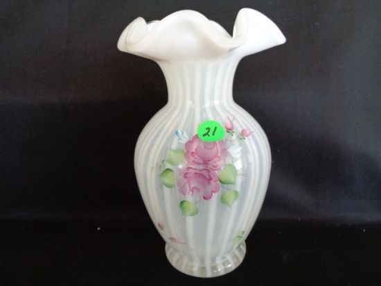 Fenton French Opalescent Rib Optic HP Vase