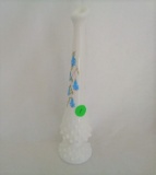 Fenton white Hobnail Blue Bell Bud Vase