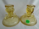 Fenton Yellow Dolphin Candlesticks pair OLD