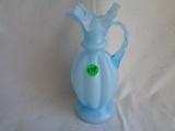 Fenton Blue Overlay 8 1/2' Melon Pitcher