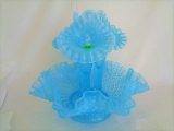 Fenton lBlue Opal Hobnail Diamond Lace Epergne