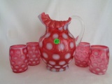 Fenton Cranberry Opal Dot Optic Water  5 pc Set