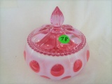 Fenton Cranberry Opal Coin Dot Powder Jar