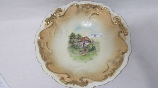 UM RS Prussia 10.5" Cottage scene bowl.