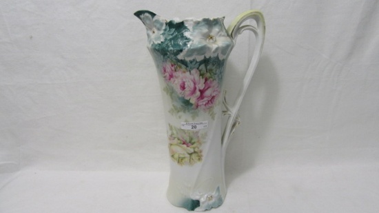 RS Prussia 12.5" carnation mold tankard w/ roses decor.