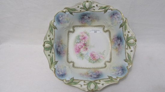 RS Prussia 10.5" floral bowl tapestry edge over lilac's.