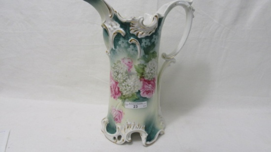 RS Prussia 11" tankard w/ snowball & roses decor.