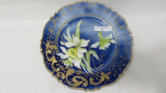 UM RS Prussia 9" cobalt & jonquil decorated plate Mold 343