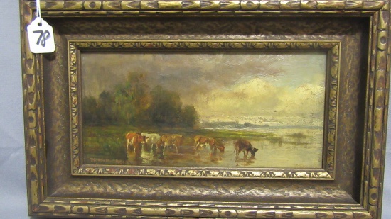 Eugene E. Speicher 1883-1962 10" x 5" framed. "Cows in Stream", Oil on Boar