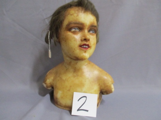 Wax Head Mannequin Glass eyes and porcelain teeth with shoulders - appears