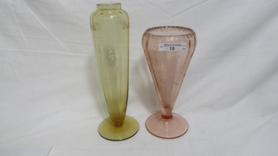2 Art glass vases- Tall on attrib to Steuben