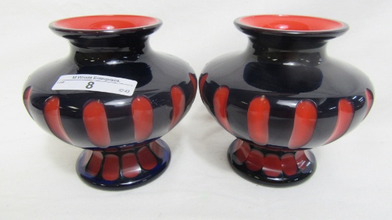 Pair of 4.5" cut to red vases. Attrib to Schnieder Wonderfullittle vases