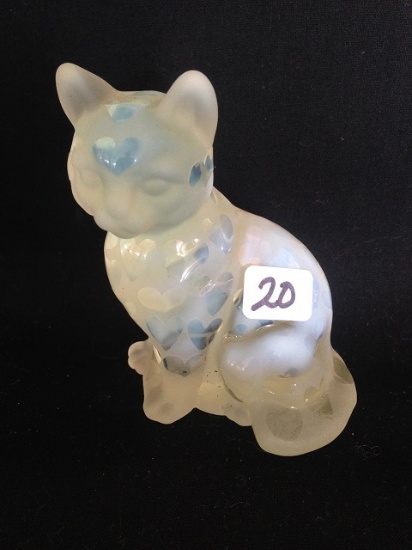 Fenton Sitting Cat FO Sandcarved with Hearts