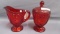 Fenton Art Glass ruby red Jeweled Heart creamer & Sugar