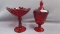 Fenton Art Glass ruby red compote & covered candy