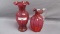 Fenton Art Glass cranberry pitcher & 7