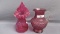 Fenton Art Glass cranberry pitcher & 7