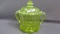 Fenton Art Glass vaseline opal Cherry & Cable cracker jar