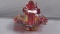 Fenton Art Glass red Carnival Hobnail 3 lily epergne