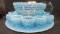 Fenton Art Glass Blue opal hobnail coffee cup 14pc punch set. RARE