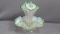 Fenton Art Glass green crest Diamond Lace 3 lily epergne