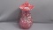 Fenton Art Glass cranberry opal Carnival Poppy Show JIP vase