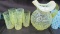 Fenton Art Glass vaseline opal 6pc Daisy & Fern water set