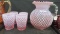 Fenton Art Glass Cranberry opal hobnail 5pc water set