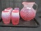 Fenton Art Glass cranberry opal Hobnail 7pc water set