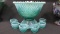 Fenton Art Glass 8pc teal opal hobnail CRE punch set