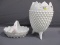 Fenton Art Glass milk glass basket & hobnail vase as shown