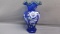 Fenton Art Glass 75th Yr. blue hand painted vase