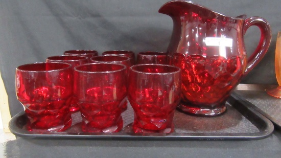 Fenton Art Glass Red Georgian 7pc water set