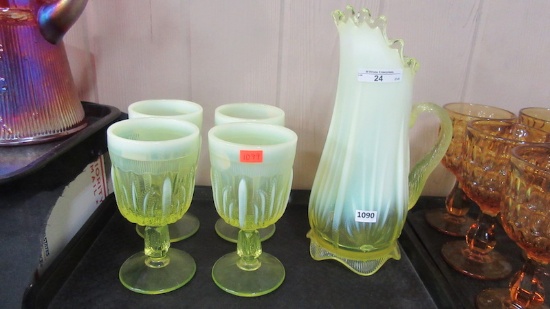 Contemporary Glass vaseline opal Cactus 5pc water set