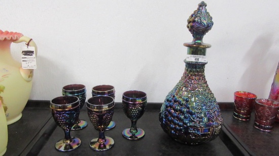 "Contemporary Carnival Glass HArvest Flower wine set