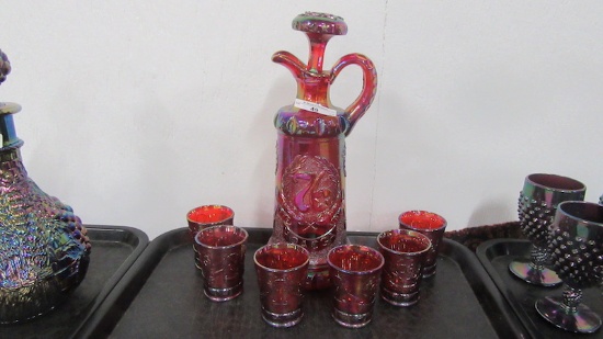 Contemporary Carnival Glass red HOACGA 8 pc. whiskey set