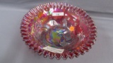 Fenton Art Glass red Carnival Farmyard bowl