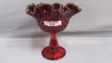 Fenton Art Glass ruby red Hobnail compote
