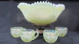 Contemporary Carnival Glass vaseline opal Buzz Saw 11pc punch set