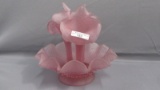 Fenton Art Glass rose Diamond Lace 3 lily epergne