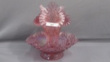 Fenton Art Glass rose Carnival Hobnail 3 lily epergne