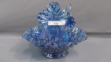 Fenton Art Glass blue Carnival Hobnail 3 lily epergne